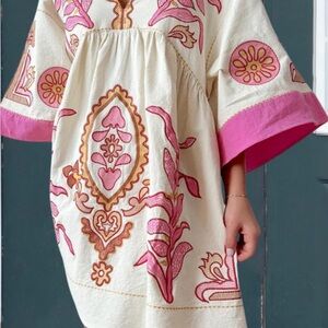 Embroidered Cream and Pink Dress